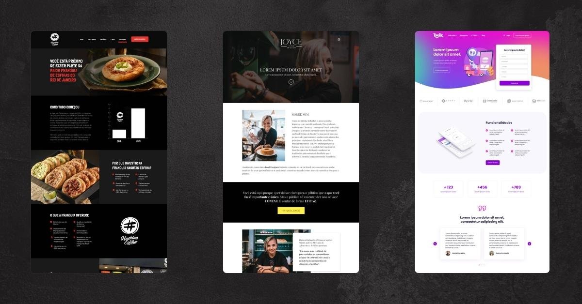 amostra de 3 landing pages